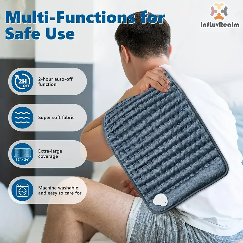 electric heating pad for back neck shoulder knee leg 6 heat levels up to 150 f 2 hour auto off 12x24 inch soft flannel machine washable gift for men mom dad portable heat premium look pad durable Product details 4