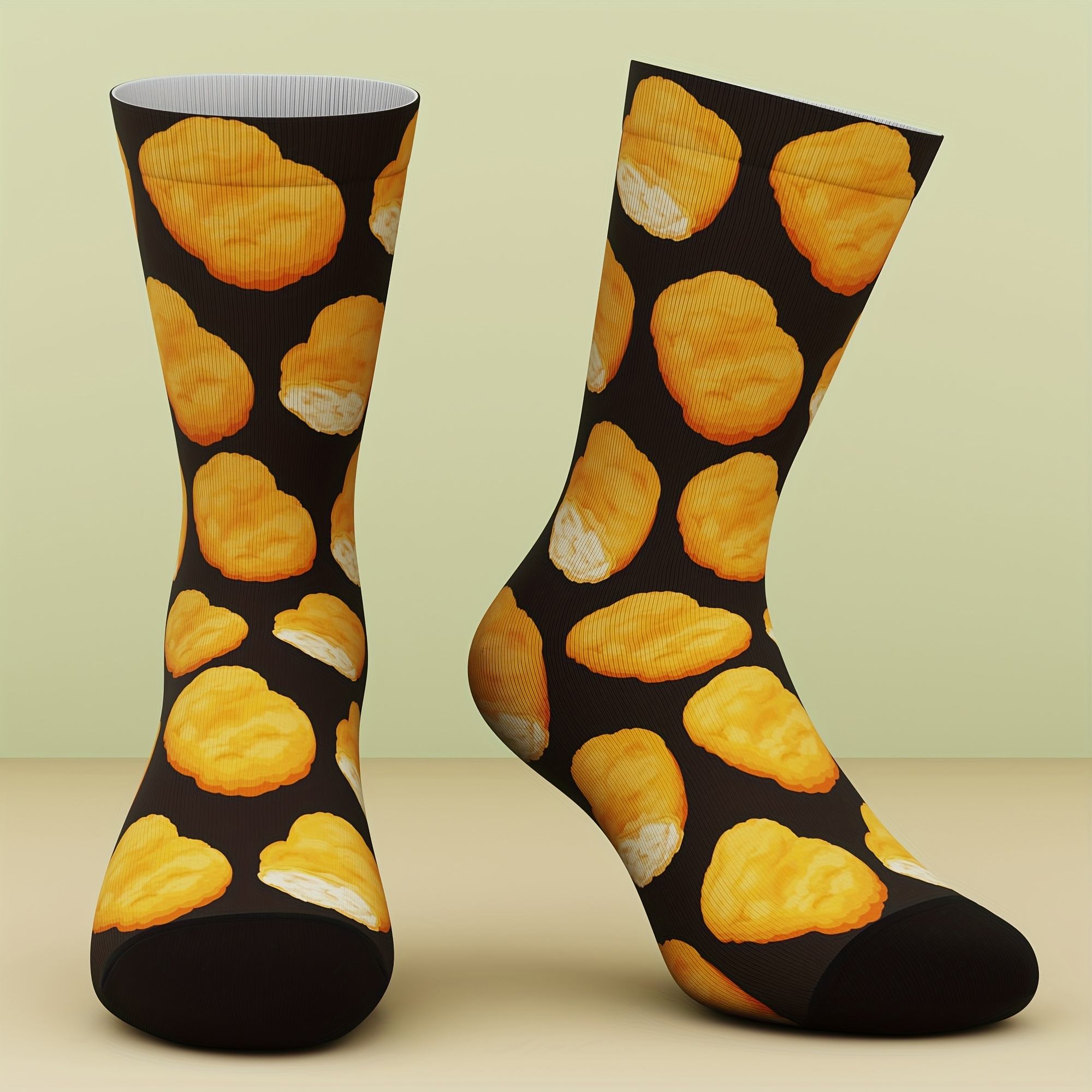TEMU A Set Of Unisex Socks Featuring A Fun Fried Chicken Design, Stylish And Cozy, Perfect For Outdoor Activities In Any Season, Machine Washable, 3d