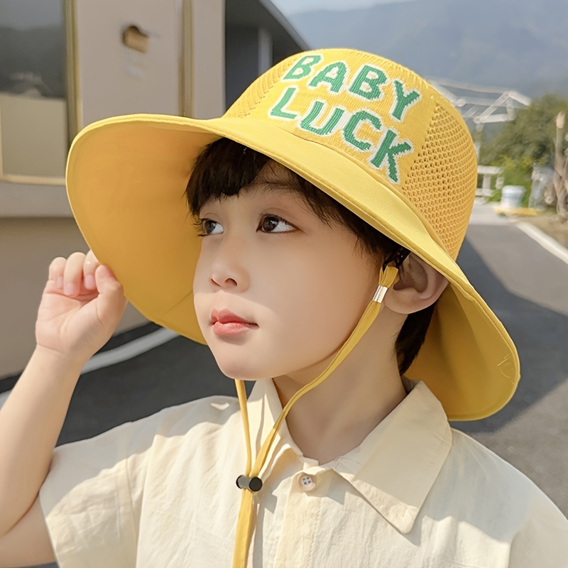 Kids Bucket Hat Wide Brim Sun Hat Adjustable Bucket Hats with Windproof  String Fishing Hat for Travel
