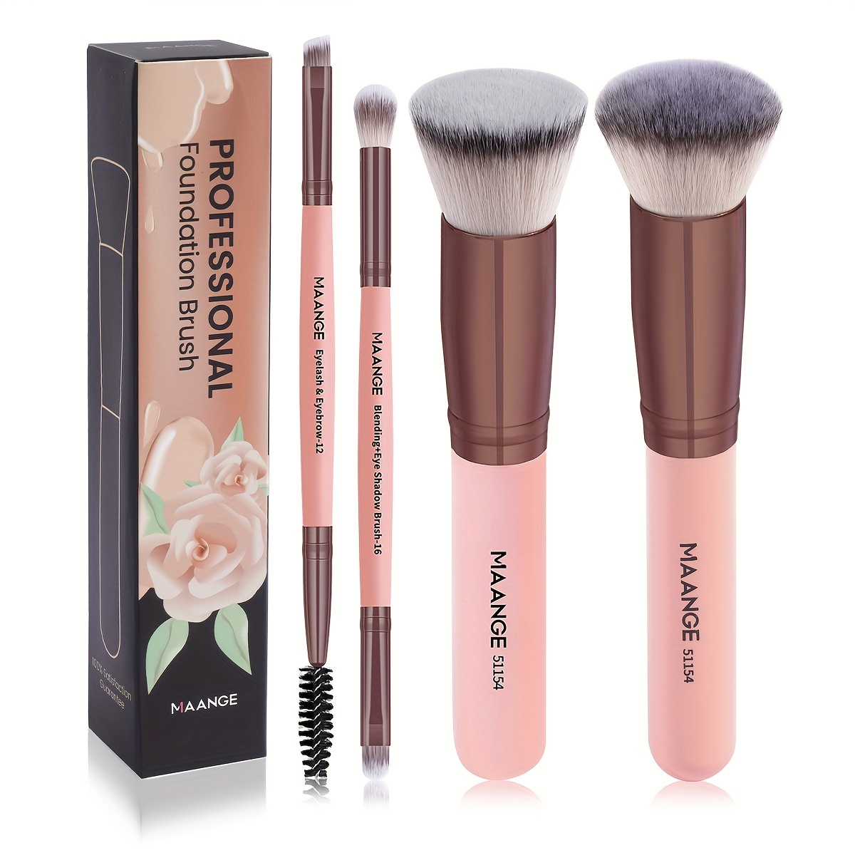 

Maange 4pcs Makeup Brush Set - Soft Nylon Bristles For Foundation, Blush, Eyeliner & Brow - Portable Travel Kit, Gift For Women, Maange