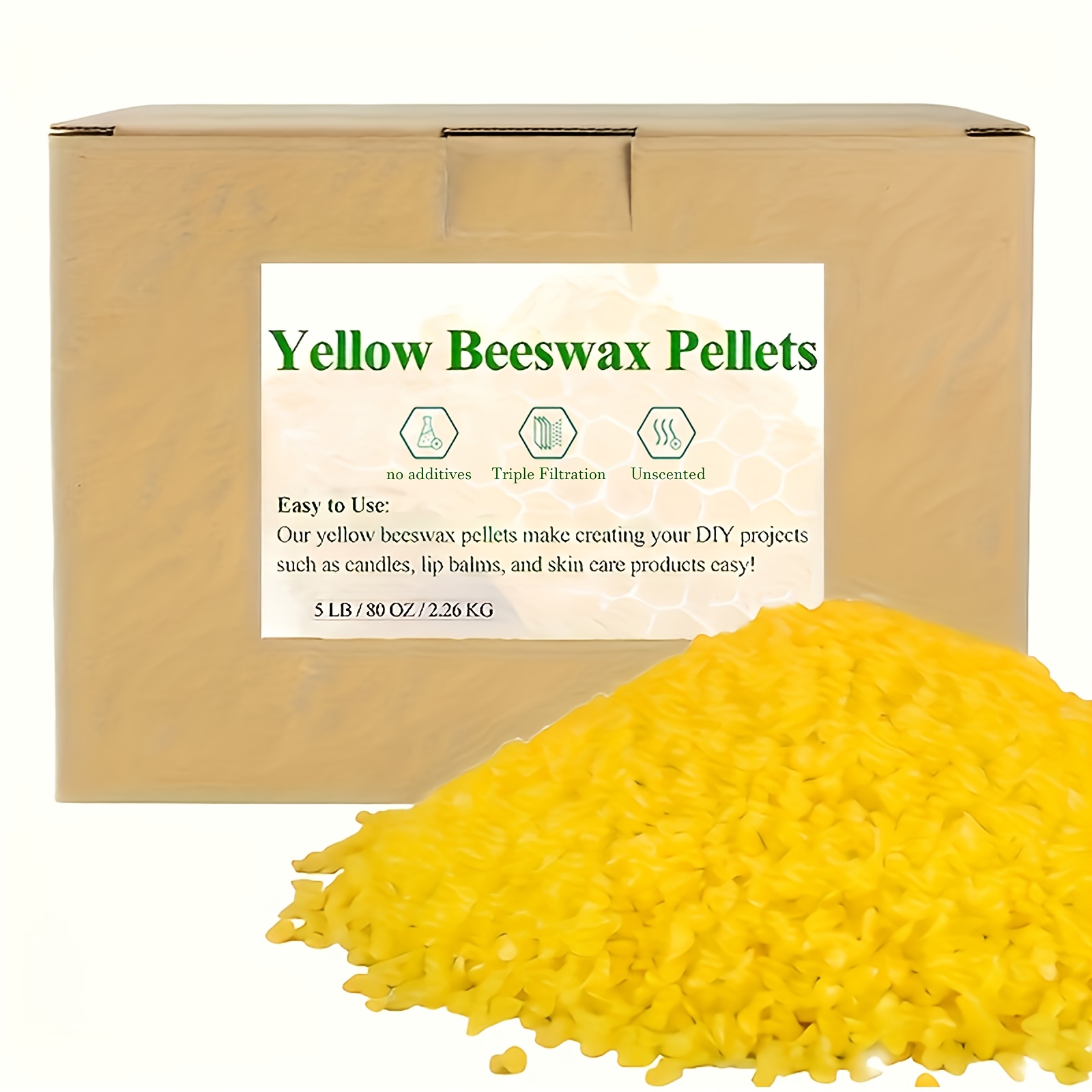 TEMU 5lb Yellow Pellet Beeswax For Candles - Premium Scented Wax Material With Mild Non-irritating Fragrance - Ideal For Making Candles, Container Candles & Scented Candles - Suitable For Adults