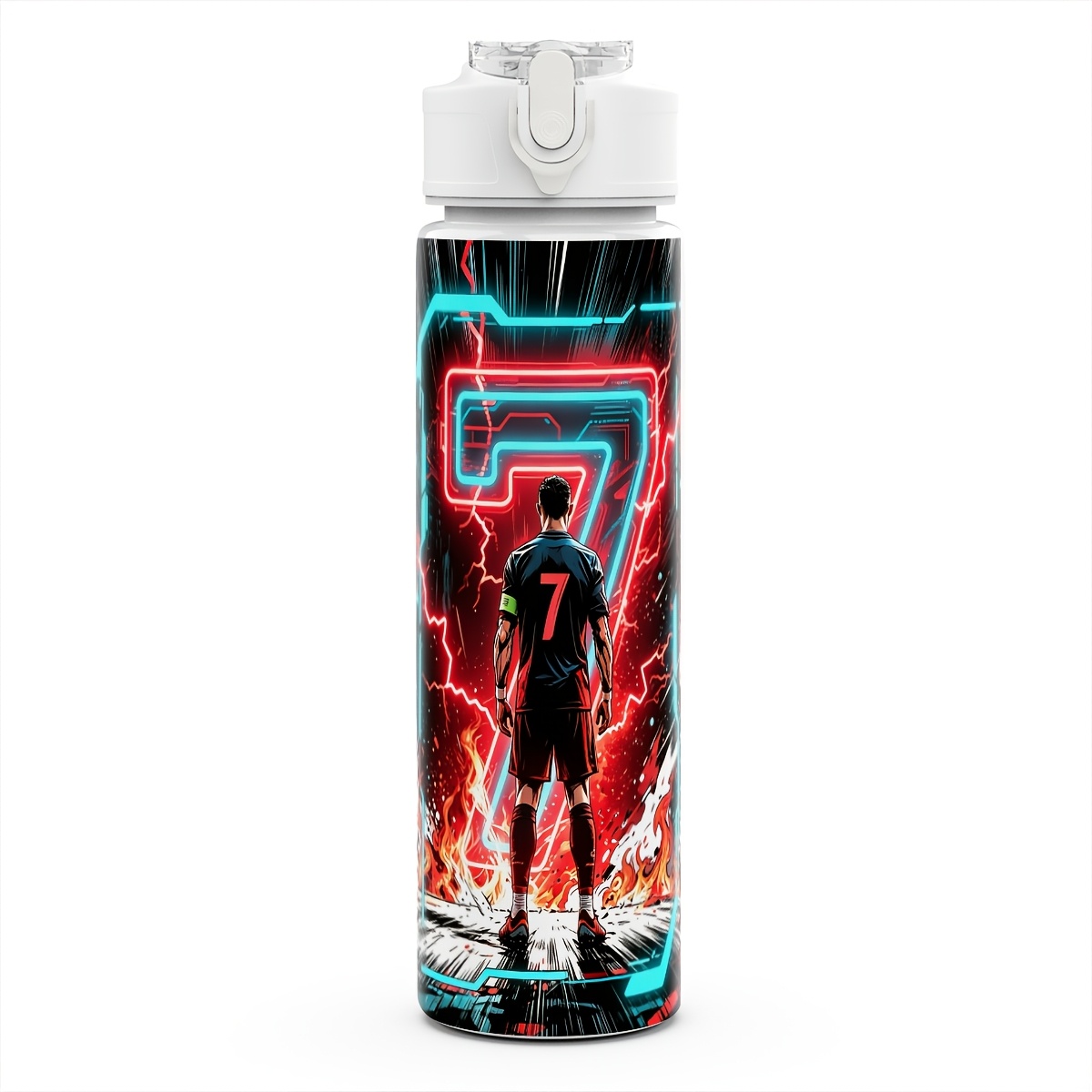 TEMU 1pc 67 Red Lightning Plastic Water Bottle, Cute Printed Design Plastic Sports Bottle, Reusable, 25oz/750ml Lightweight Leak Proof Travel Drinks