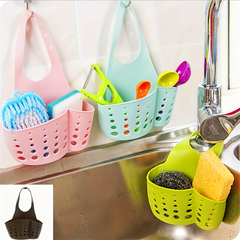 Kitchen Faucet Sponge Drainer Hanging Bag, Adjustable Faucet Sink Organizer Hanging Basket, Color Random