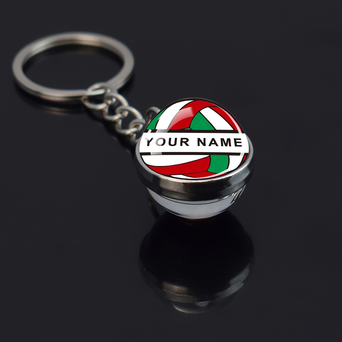 TEMU [customized] 1pc Custom Name Volleyball Keychain Personalized Customized Text Double Sided Glass Ball Pendant Key Chain Sports Style Volleyball