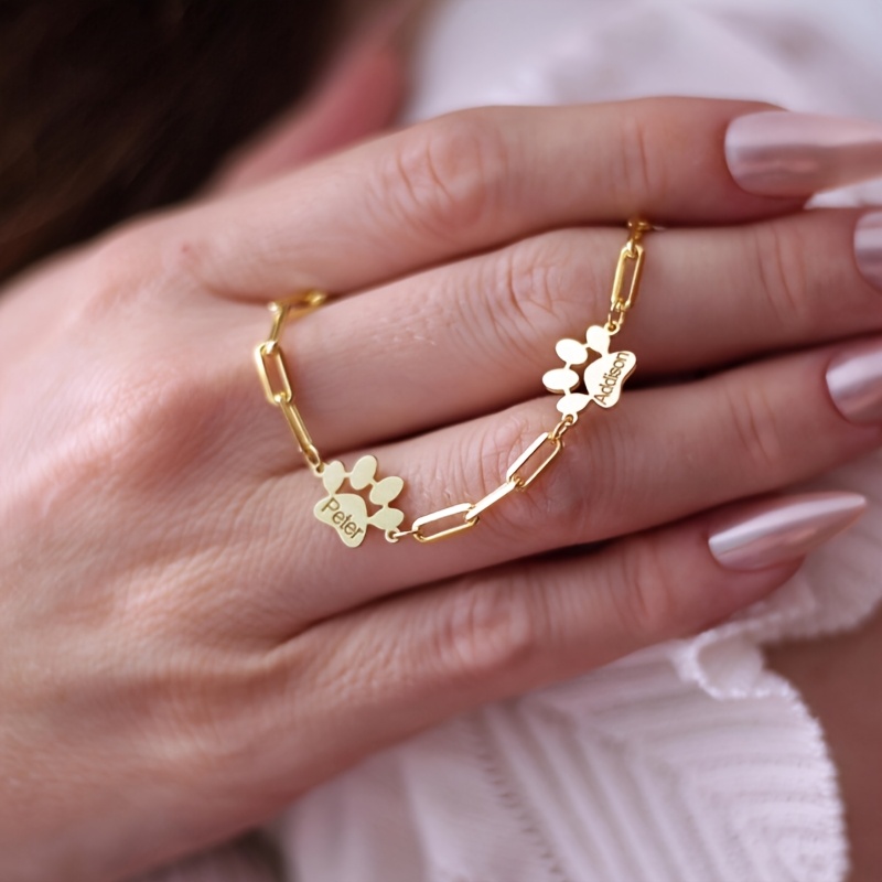 TEMU 1pc Personalized Customization With 1-3 Pet Names, From High-quality 304l Stainless Steel With 18k Golden Plating. Features An Paw Print