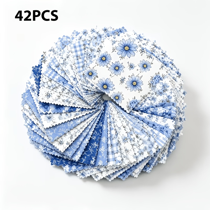TEMU 42pcs 14- Blue Multicolor Diy Craft Kit, Pre-cut Square And Rectangular Pieces, Pre-cut Mini Bag, Nostalgic Color Printed Material, Vintage