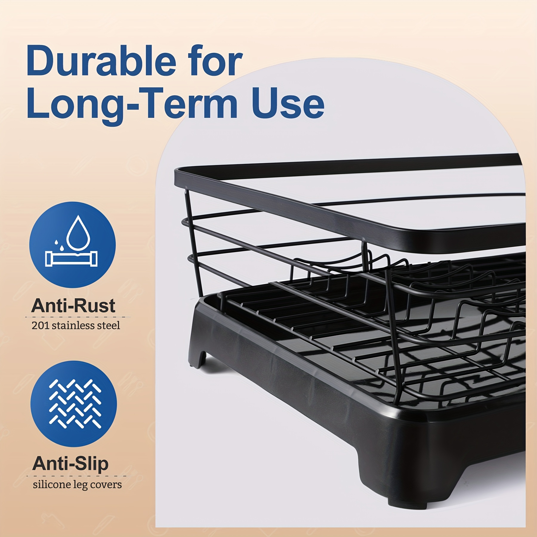 stainless steel dish drying rack with plastic base rust proof metal wire dish drainer with tray for kitchen counter and cabinet tabletop storage and organization holder Product details 0