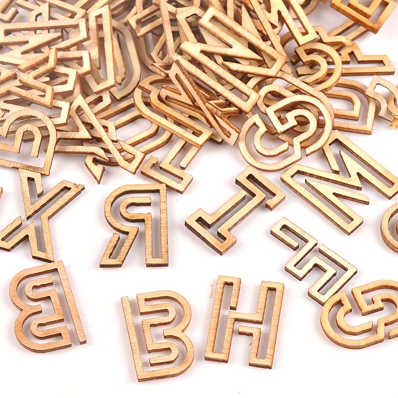 

78pcs Alphabet Set - 22x15mm Hollowed-out Letters For Diy Crafts & Home Decor, Unfinished Wooden Charms For Holiday Projects, Wood Letters For Crafts