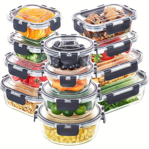 detachable glass food storage containers 12pcs set leak proof reusable round shape multipurpose with closure for bento boxes lunch boxes