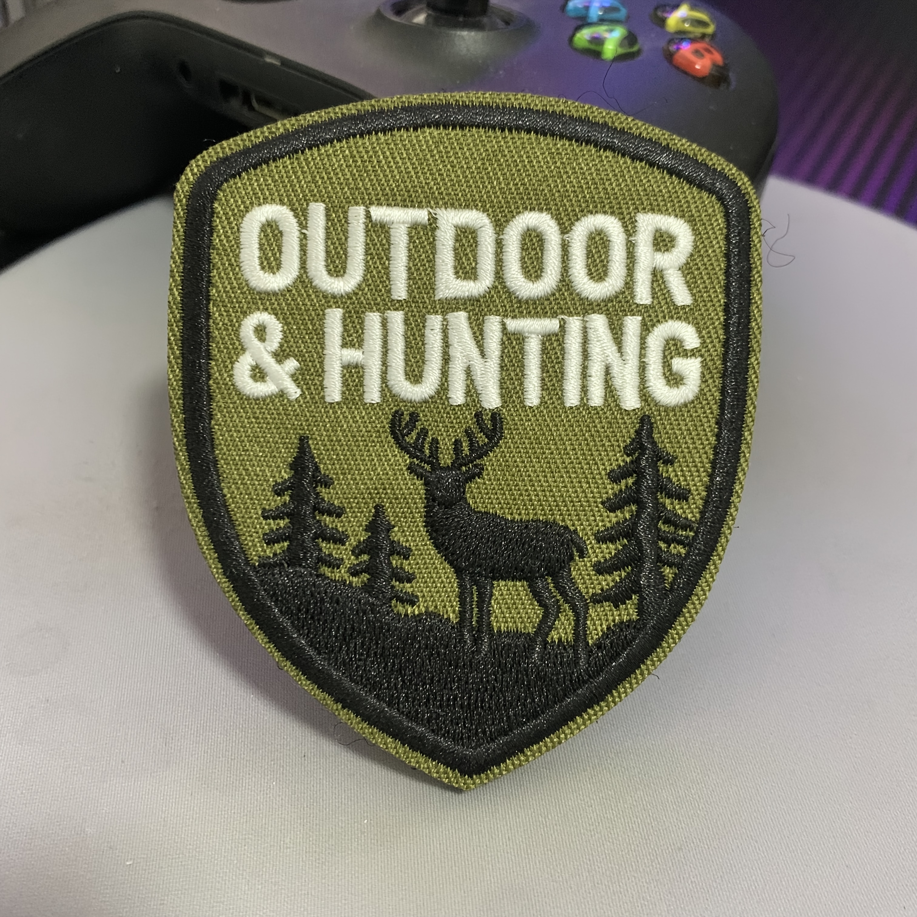 Image of 1pc " Hunt" Outdoor Embroidered Badge, Outdoor Sports Backpack Decoration, Deer Element Patch Sticker, Fabric Sticker Hook Fixed, For Backpack Badges, Vest Chest Badges, Clothing Decoration
