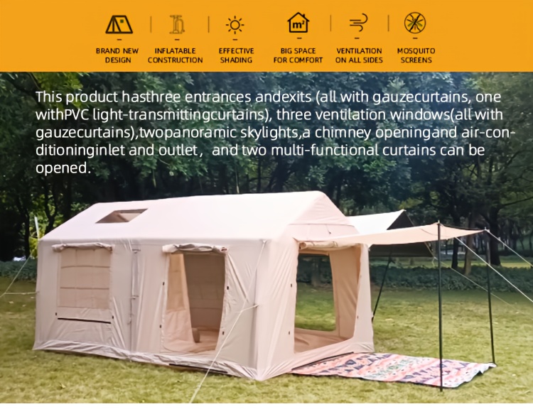 4 8 person   inflatable tent with hand pump 129   large space easy setup zip closure matching with a canopy   with   stove chimney opening tent for 4 season outdoor camping windproof high quality with mosquito Product details 1