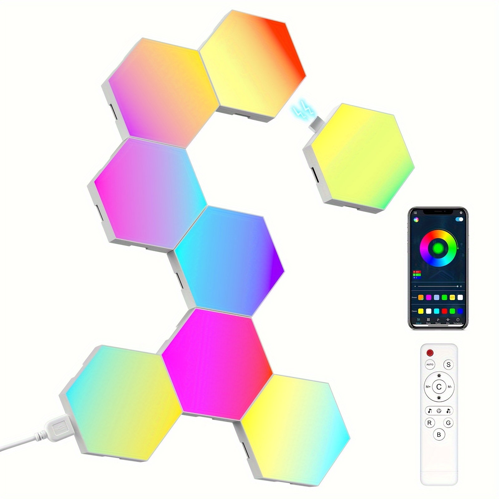 

Led Hexagonal - 8/12/20pcs Hexagonal Light Panel Rgb Led Hexagonal Light, Synchronized With Music, Used For Decoration And Game Settings