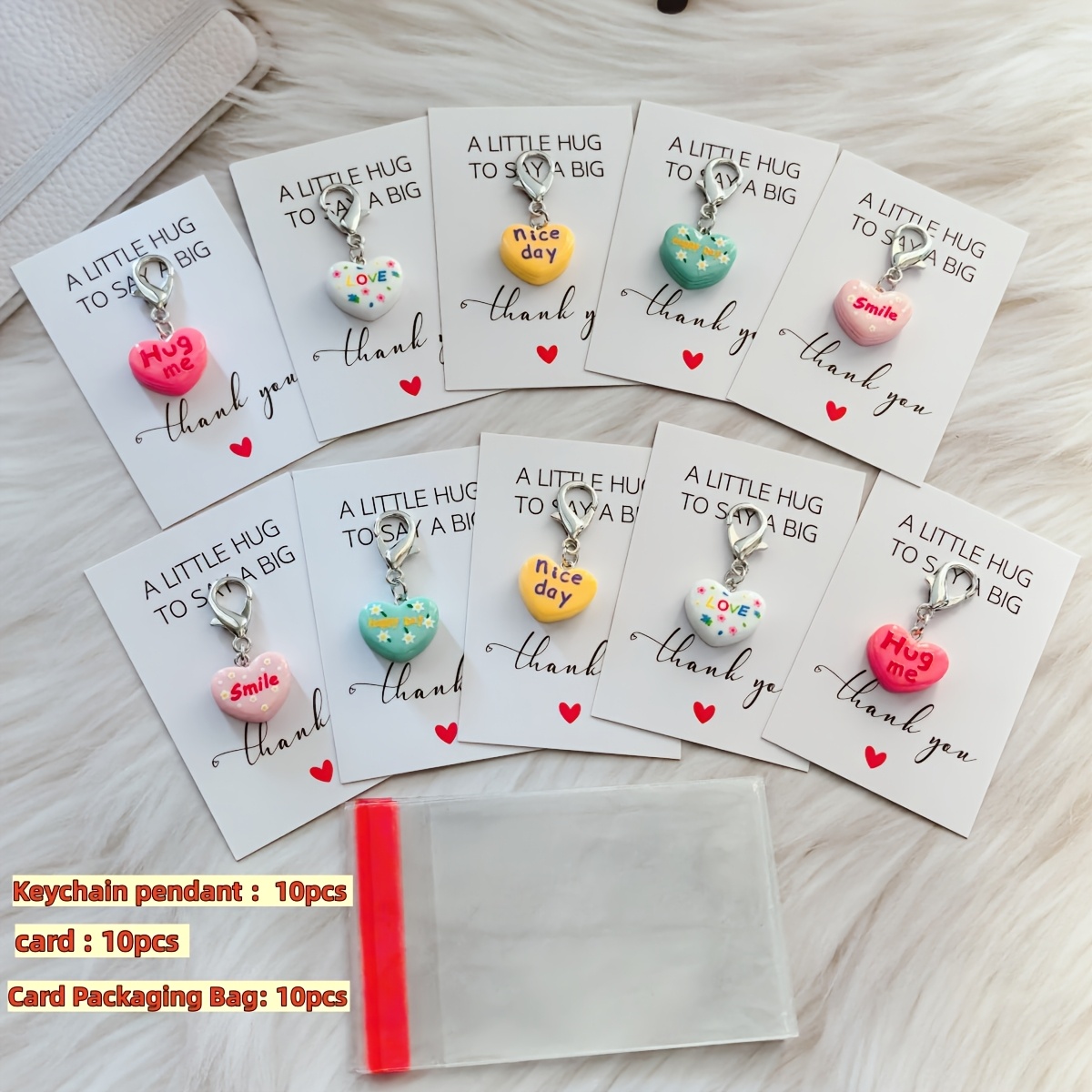 TEMU Set da 10 portachiavi a forma di cuore divertenti e colorati, ciondoli portachiavi a cuore in resina colorata, adatti per decorazioni di borse e