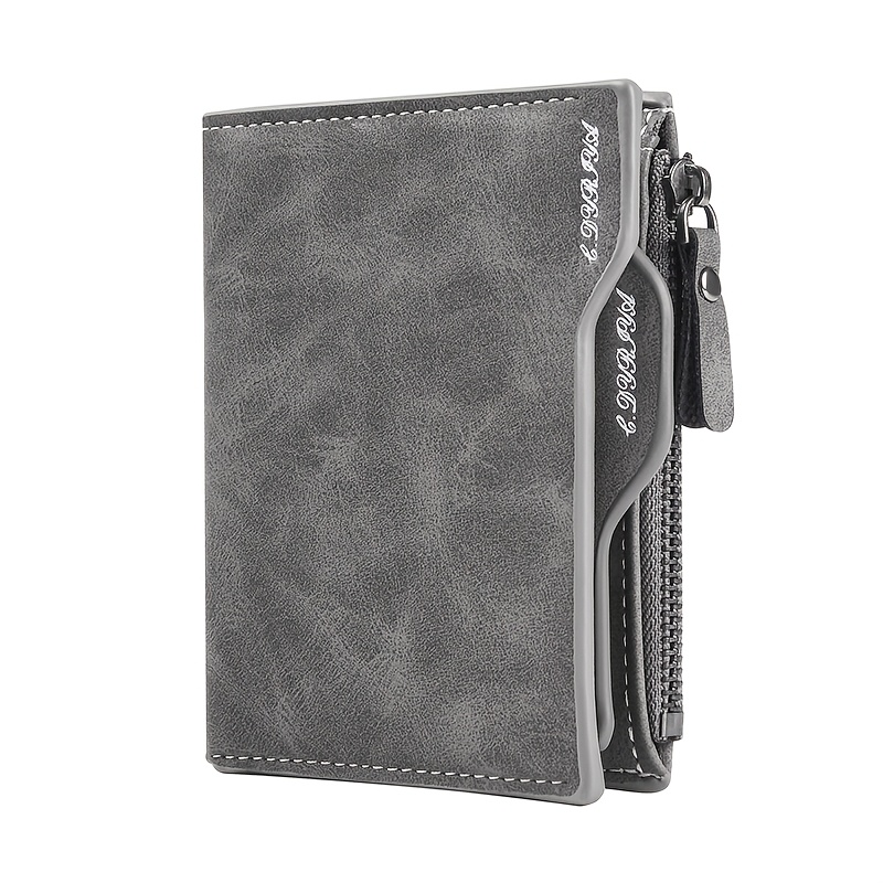 Men's Fashion Wallet Retro Vertical Card Case Handheld Ticket Case Short Zipper Coin Purse