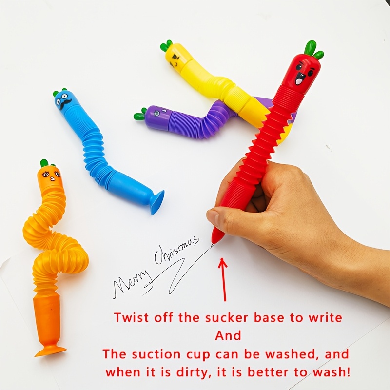 5pcs cute cartoon carrot vegetable retractable pens set fine point pp material with suction cup base   for students Product details 2