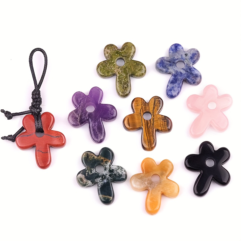 4pcs Natural Stone Hand-Carved Flower Pendants for Jewellery Making
