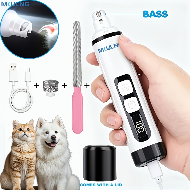 TEMU Nuovo Set per e Tagliare le Unghie degli Animali Domestici, Levigatrice per Unghie a Tre Velocit� + Tagliaunghie di con Luce a Linea di Sangue,