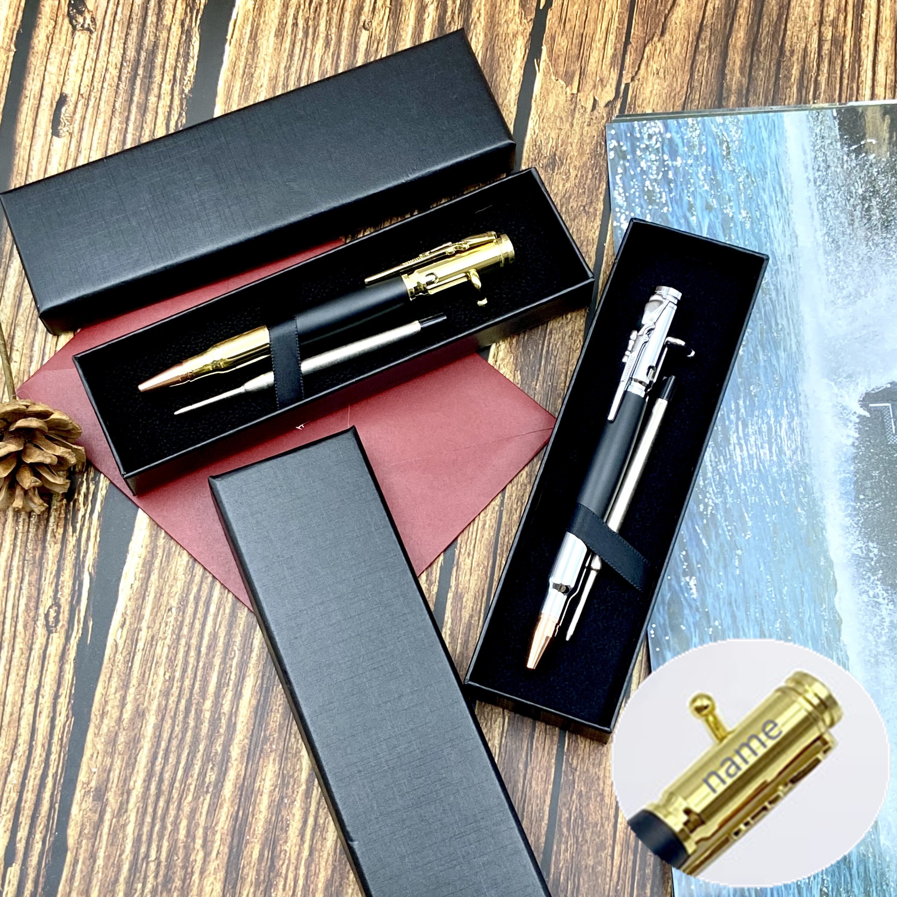 

【customized Products】1pc Ballpoint Pen + Pen Refill Gift Box Set, Creative Bent Bolt Style Retro Solid Wood With Metal Material, Heavy Neutral Pen Oil Pen. Personalized Gifts