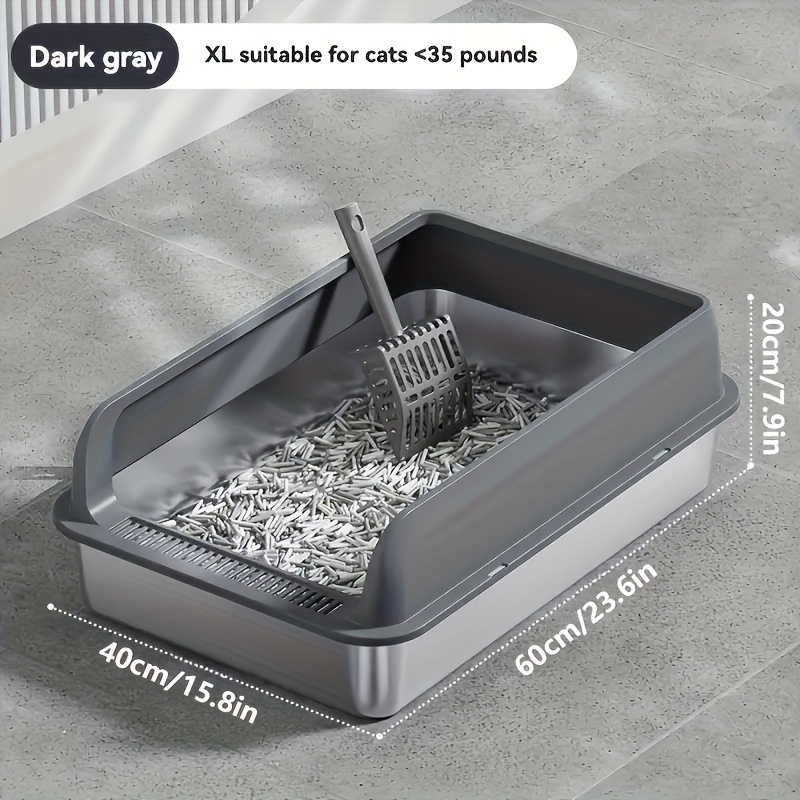 TEMU Box à Litière pour Chat en Acier Inoxydable KEMORELA XL avec Couvercle - Extra Large, Haute, Résistante aux Odeurs & Étanche, Métallique pour