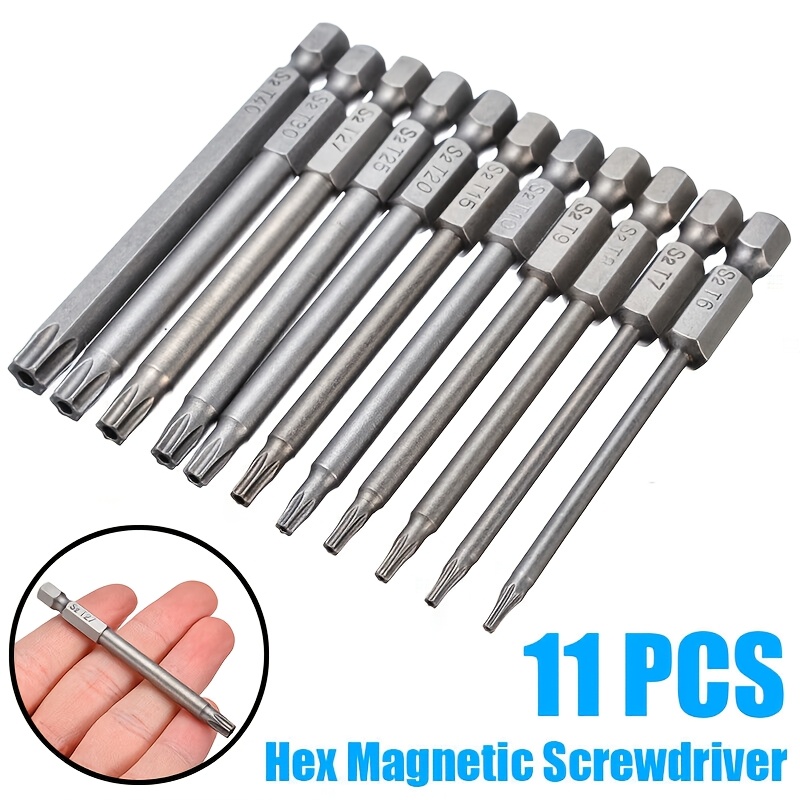 Image of 11pcs -shaped Plum Drill Bit Set, S2, 75mm Length, -t40 Sizes, And Home Tool Kit With Hex Socket, For Vehicle And Electrical Maintenance