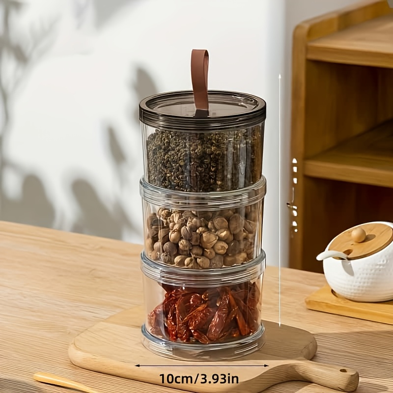 TEMU 3-tier Round Handheld Spice Box, Preserving Container, Transparent Sealed Spice Jar, Food-grade Storage Container, Stackable, Reusable, Suitable