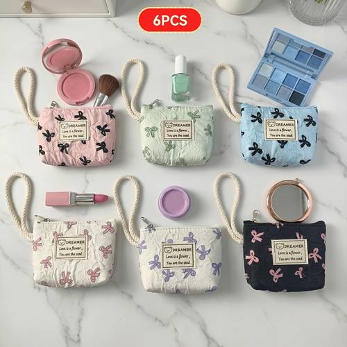 item picture travel wallet 6pcs bowknot coin purses pattern portable card holder with lanyard womens coin and jewelry storage small suitable for daily and outdoor travel gift