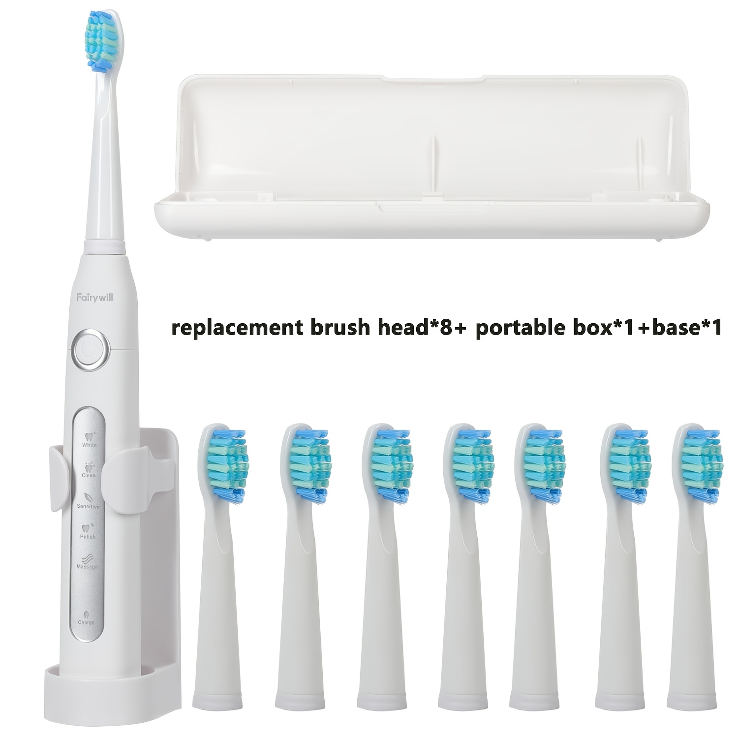 Fairywill Electric Toothbrush For Adults, Rechargeable Technology Electric Toothbrush With 8 Brush Heads, Travel Case - 5 With