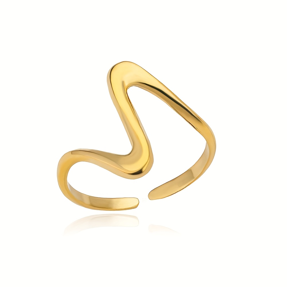 TEMU 1pc Bague en Acier Inoxydable à Minimalistes, Style Bohème Géométrique Irrégulière, Plaqué Or 18K Ouverture Ajustable, Parfaite pour , Cadeau de