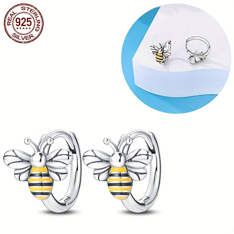 

A S925 Sterling Silver Cute Little Bee Earring For Women's Fashionable Jewelry Exquisite Jewelry Diy Holiday Birthday Gift, Weighing 3 Grams Of Silver