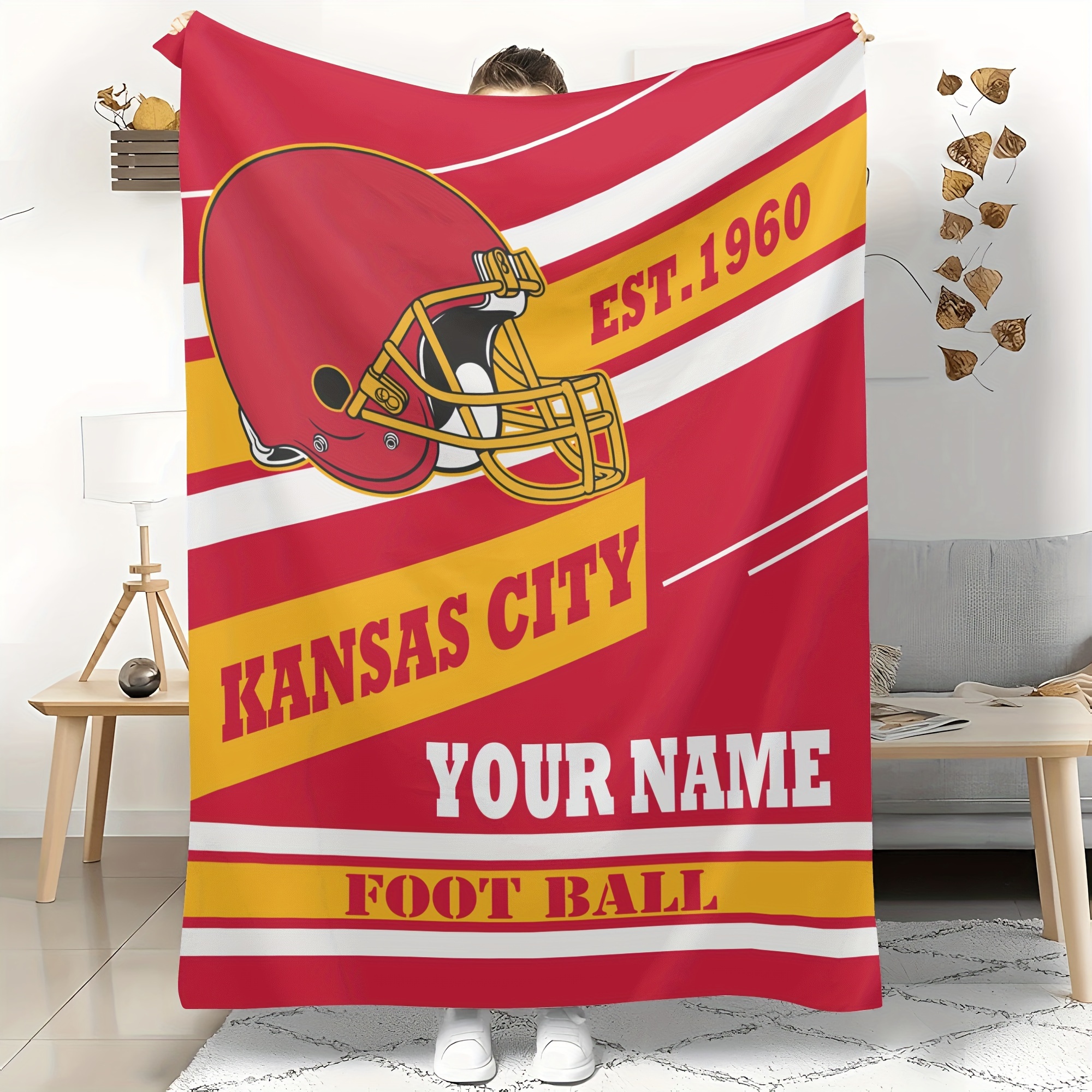 

1pc Customizable Fleece Blanket, Personalized Text, Hypoallergenic, Machine Washable, Suitable For All , , Knitted Polyester, Ideal Fans