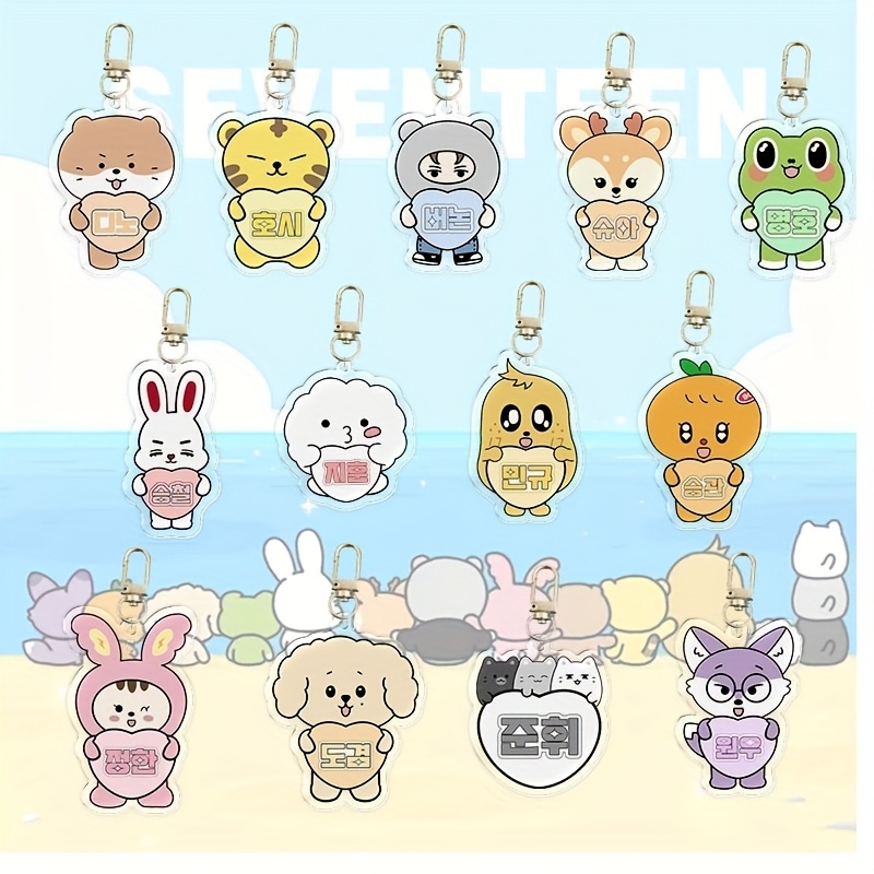 

13pcs Cute Acrylic Keychains, Cartoon Kpop Inspired Keyring Charms, , Non-braided, Assorted Character Keychain Accessories For Decoration And Gifts