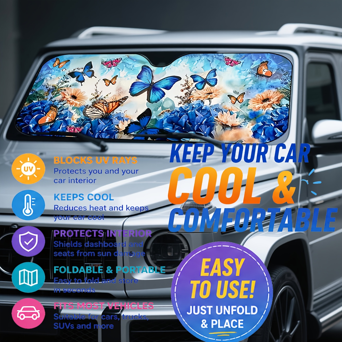 TEMU 1pc Dream Flower Pattern Car Windshield Sunshade, Light Sun Protection And Heat Insulation, Effectively Block Ultraviolet , Privacy And Interior