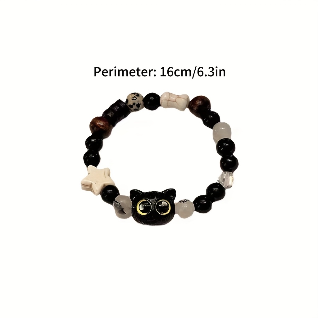 Charming Cat with Golden Star Eyes Bracelet Vintage Ceramic