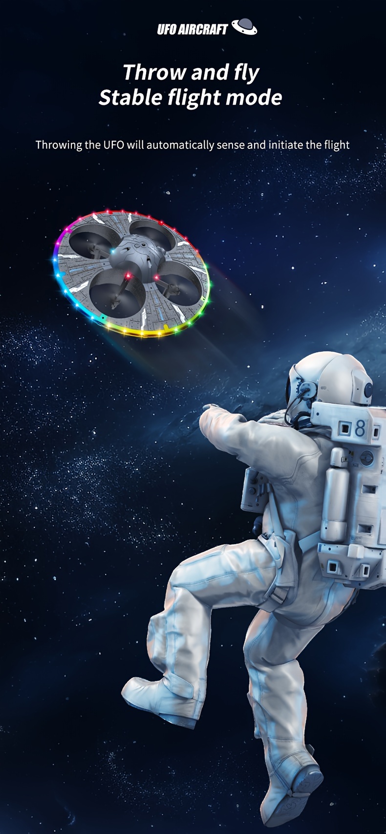 ufo   with two batteries   aerial photography intelligent omnidirectional obstacle avoidance stable   flight 360 degree rolling colored lights and foam four   Product details 10