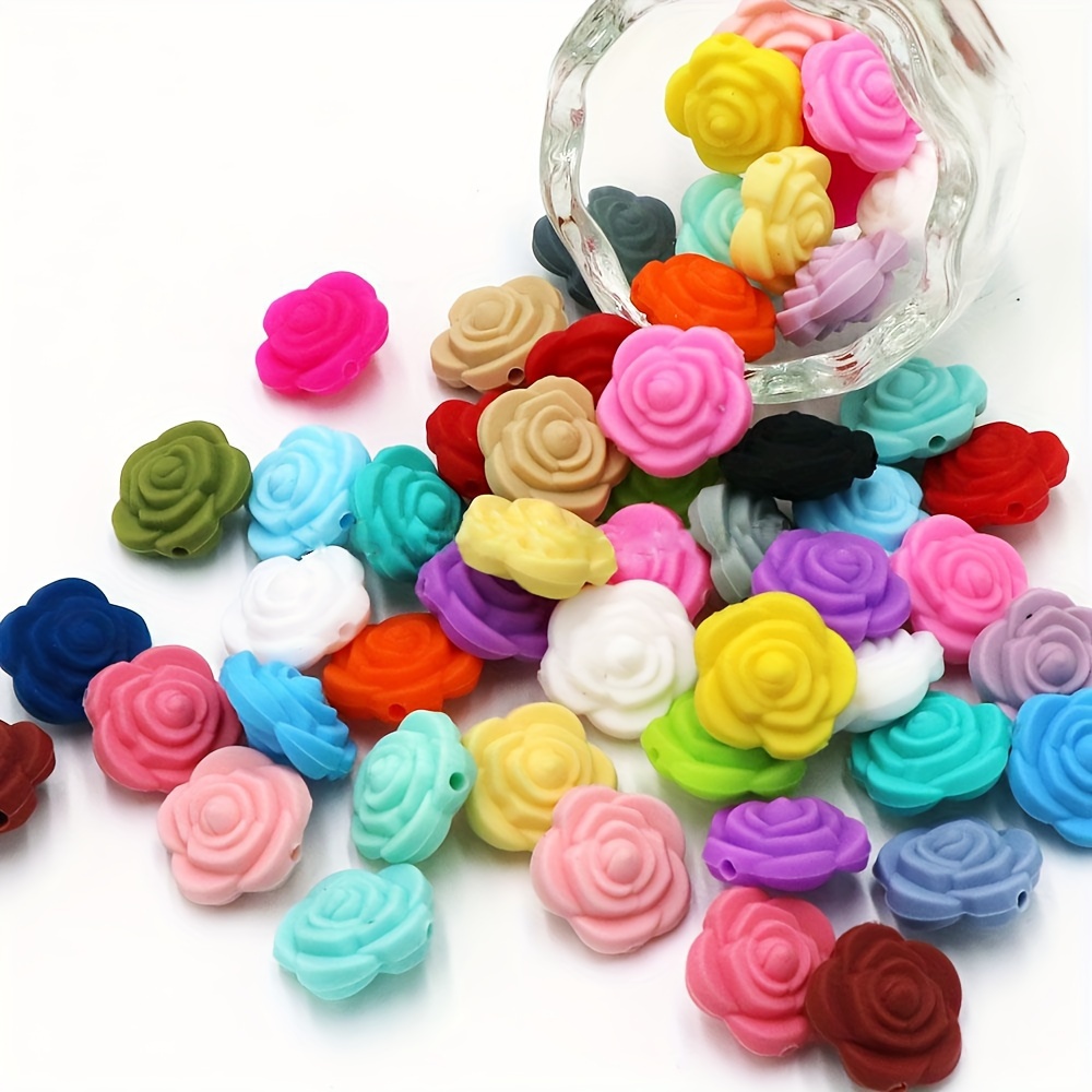 

60pcs 20mm Flower Silicone Beads For Jewelry Making Diy Handmade Beaded Pen Key Chain Necklace Craft Supplies