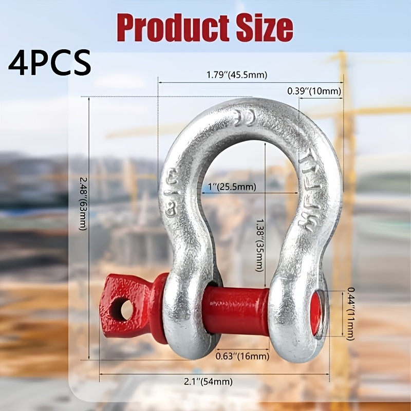 TEMU 4pcs Of 3/8-inch Heavy-duty Bow Shaped Shackles, 2000 Pound Super Strong Pulling Force, Heavy-duty Bow Shaped Rings, Shackles, Suitable For