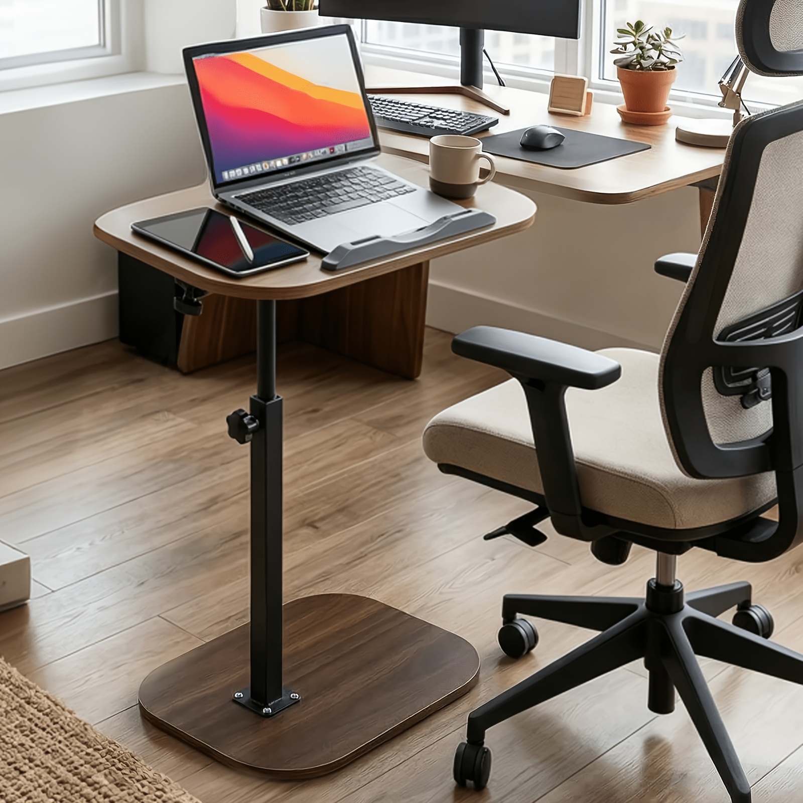 TEMU 2pcs/1pc Adjustable Height 360 Degree Rotating Small Auxiliary Table - Folding Coffee Table, Coffee Table, Bedside Table, Desk Wood Table, Home