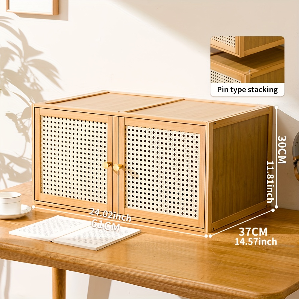 TEMU 1pc Solid Wood Grid Cabinet, Free Combination, Floor Standing Storage, Bucket Cabinet, Covered Storage Box, , Home Bay Window Storage Bookshelf
