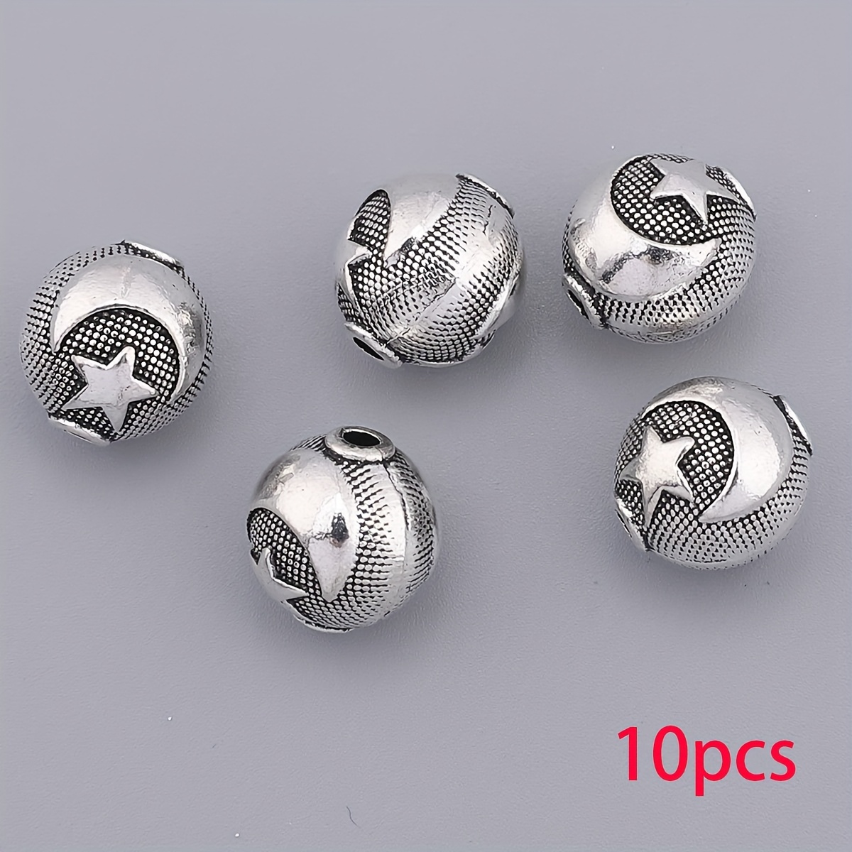 TEMU 10pcs Star And 10mm Spacer Beads, Decorative Beads, Vintage Round Flower Loose Metal Tibetan Spacer Beads, Small Hole Beads, Separator Beads,
