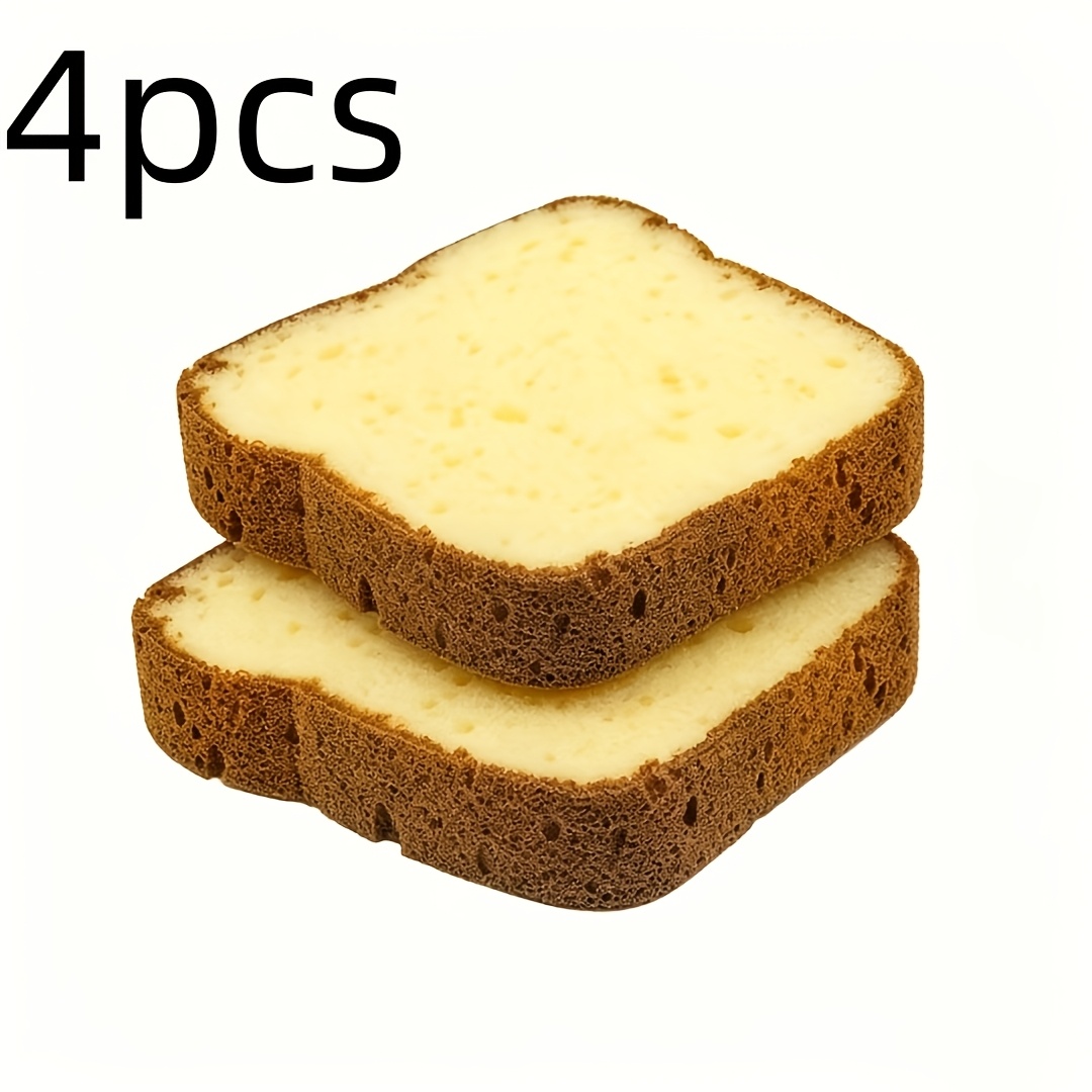 TEMU 4pcs Toast Bread Shaped Cleaning Sponges, Multi-functional Scrubbing Pads, Suitable For Home Cleaning, Super Absorbent Kitchen Drying Sponges