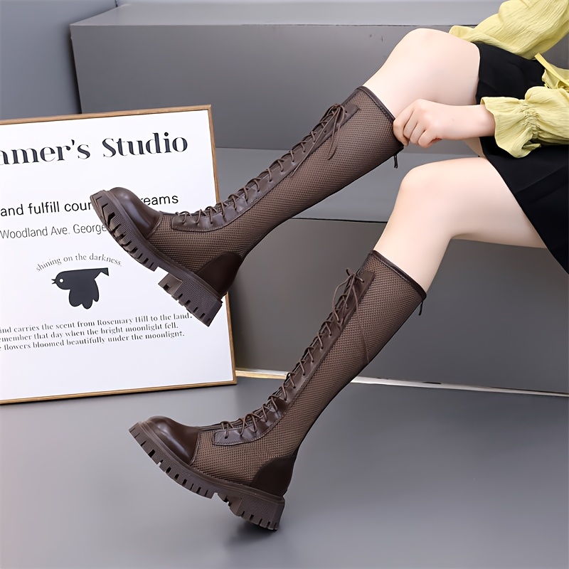 Knee High Boots Lipstik Rosemary Boots Women's Brown Mesh Knee