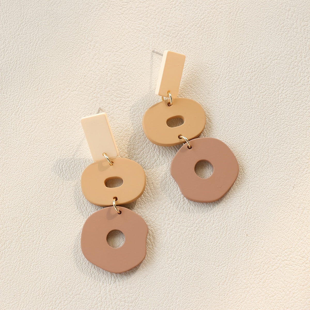 Women's Bohemian Brown Acrylic Long Dangle Earrings, Irregular Circle Pendant