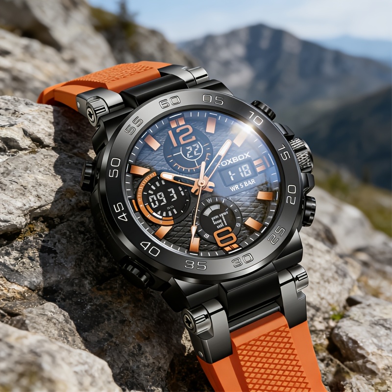 FOXBOX Stylish Men's Digital Watch Set, Waterproof Design