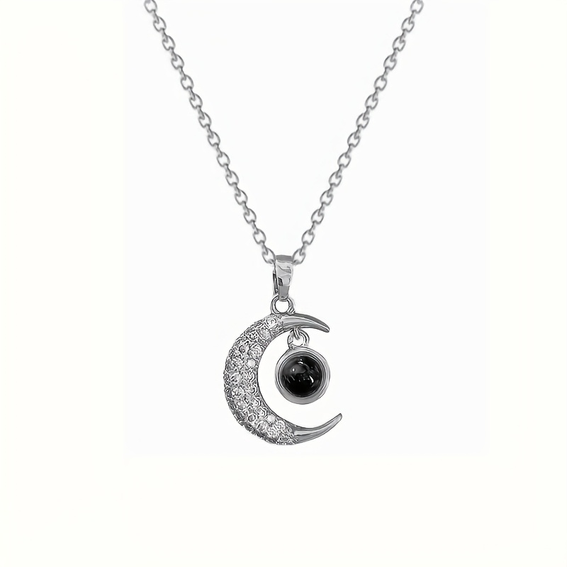 TEMU Custom Color Photo Projection Pure Copper Necklace Moon Pendant Jewelry Gift For Mom Girlfriend Wife Valentine's Day Mother's Day Christmas