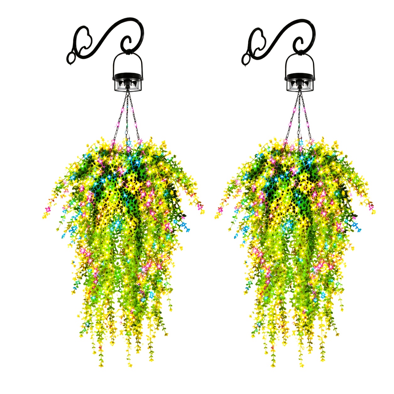 TEMU 2 Pack Solar Hanging Flower Basket Lights, 37.4" Artificial Wisteria Vine Lights With Warm White Led, Ip65 Outdoor Hanging Lights For Porch,