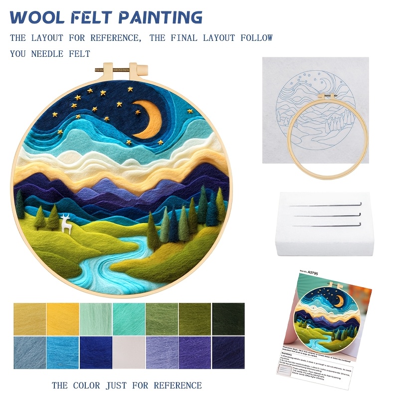 TEMU A Set Of Starry Sky Diy Needle Felting Kit, Including Wool, Tools, And Embroidery Hoop, Suitable For Beginners, Creative Gift, Home Decoration,