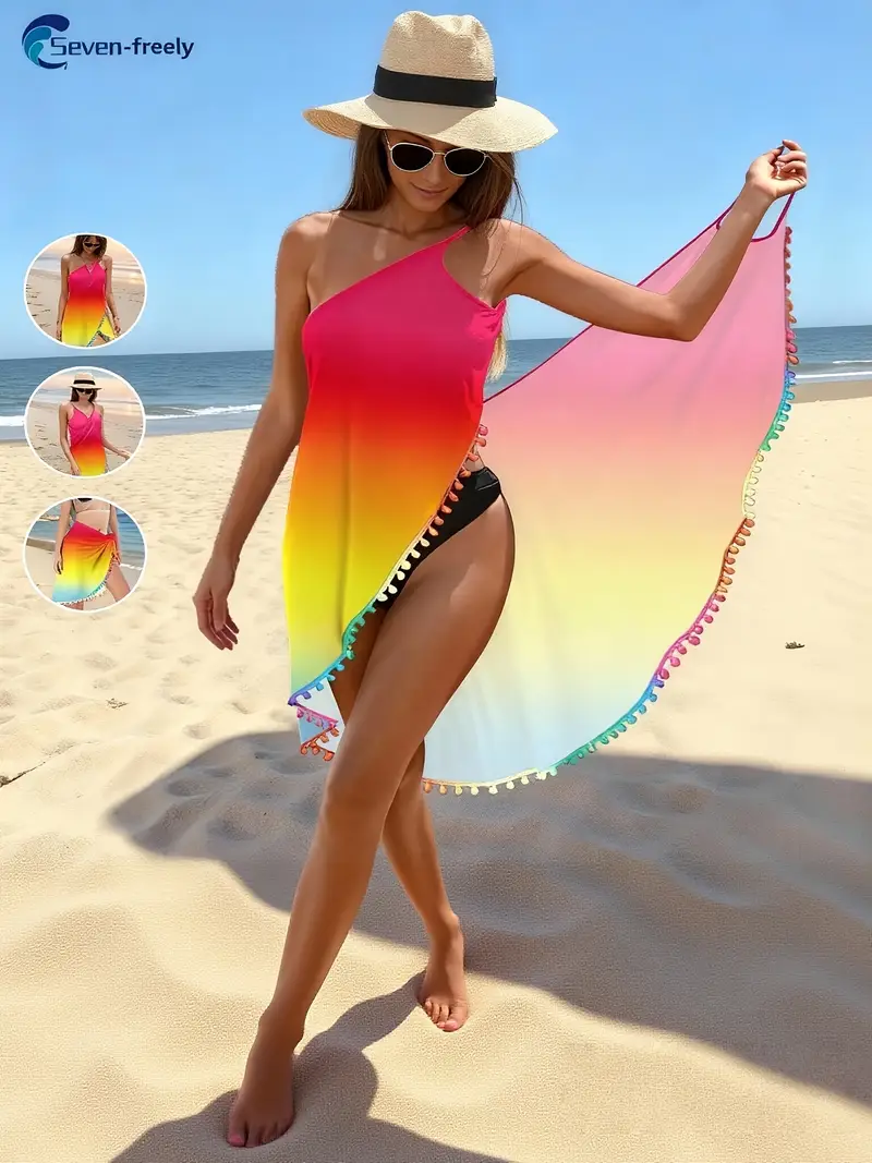 Gauze Wrap Skirt Beachwear Shoulder Strap Backless Summer Beach * Shawl Dress Suspender Colorful Pompom Lace Women'S Summer Pool Dress Gauze Wrap Skirt Beachwear Shoulder Strap Backless Summer Beach * Shawl Dress Suspender Colorful Pompom Lace Women'S Summer Pool Dress