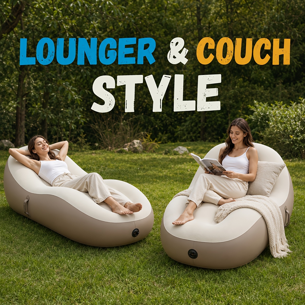 TEMU Inflatable Sofa Bed For 2 Adults, Thickened Air Mattress With Raised Backrest And Supportive Side Bolsters, Comfortable Bed For Home, Guests,