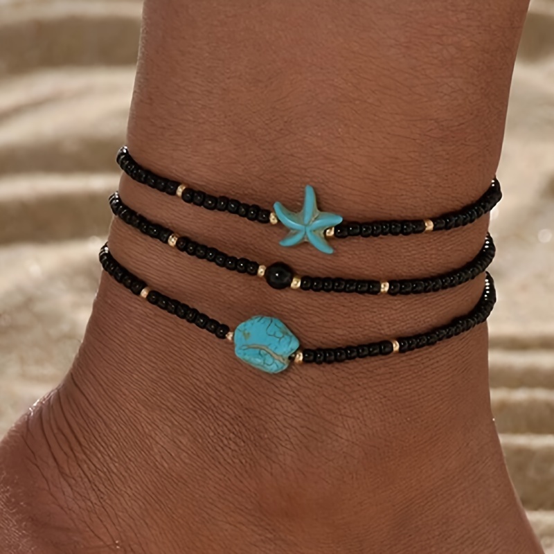 Retro Multi-layered Beach Anklet with Starfish Shell Stone Beads