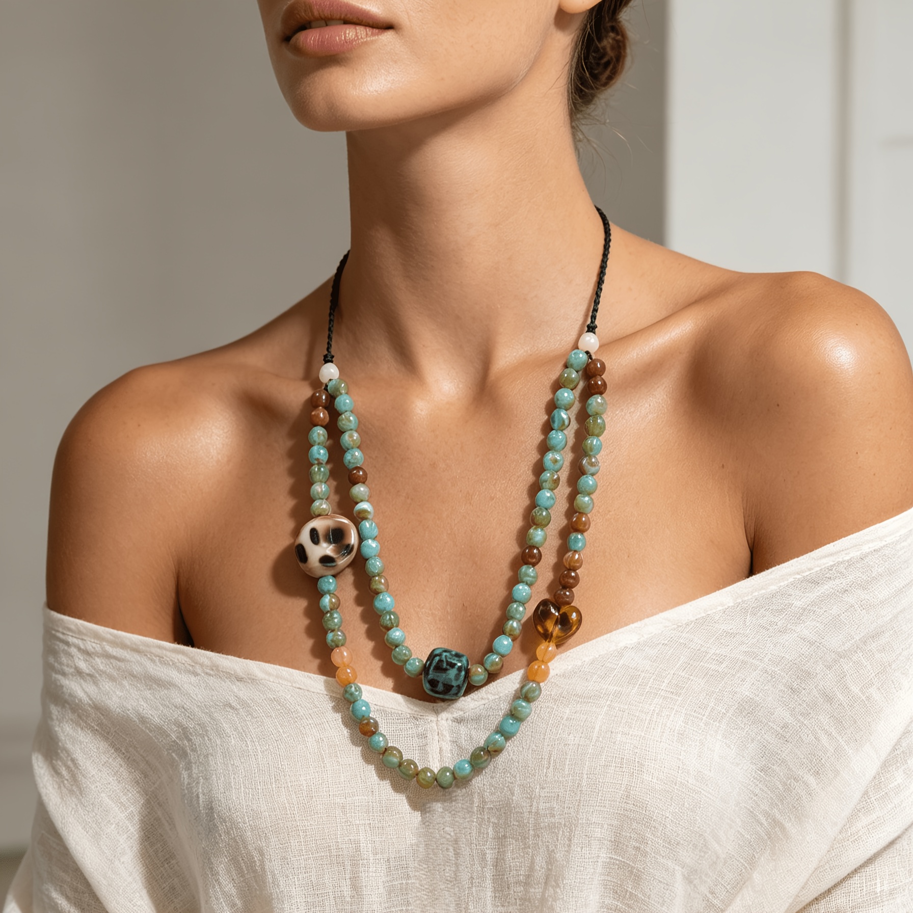 Bohemian Double Layer Faux Stackable Long Necklace